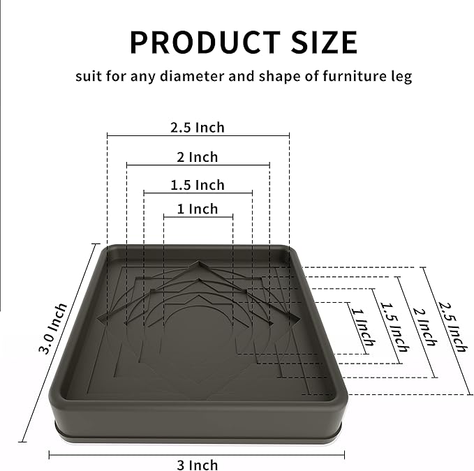 Furniture Coasters,8 Pcs 3” Furniture Caster Cups - Non Slip Furniture Pads Hardwoods Floors - Non Skid Furniture Grippers, Rubber Furniture Feet, Anti Slide Floor Protector for Bed Couch Stoppers