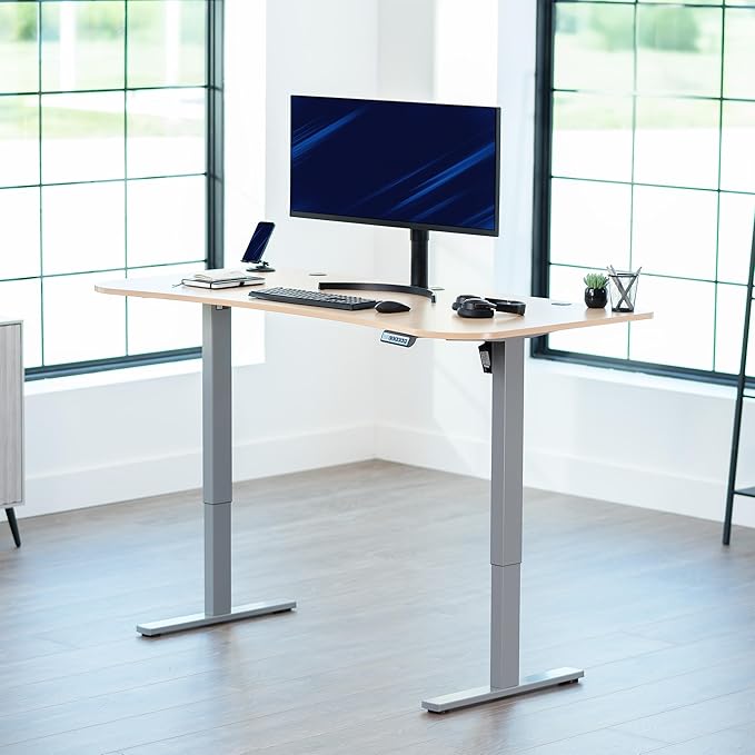 VIVO Electric 63 x 32 in Standing Desk, Memory Height Adjustment, 1B Series, Holds 220 lbs, Light Wood Top Gray Frame, DESK-KIT-1G1C