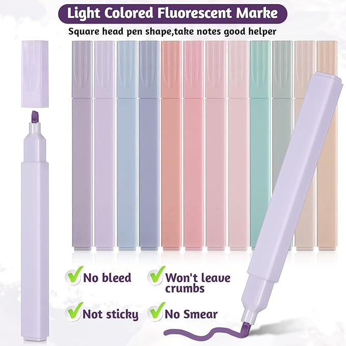 IANFAN 120 Pcs Bible Highlighters Aesthetic, Chisel Tip Cute Pastel Highlighters No Bleed Soft Color 12 Assorted Color Marker Pens for Notes Journaling Office Supplies