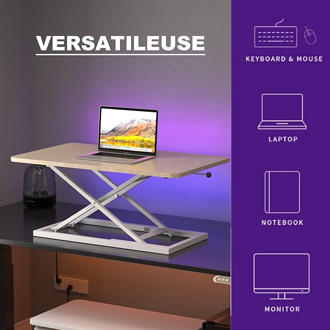 Decoholic Light Wood Small Single 24 inch Scissors Lift Keyboard and Mouse Riser ,Height Adjustable Standing Desk Converter,for Ergonomic Sit Stand Workstations (24 inch NW)