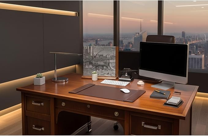 DACASSO Leather Desk Pad with Side Rails - Luxury Leather Desk Blotter for Writing - Executive Desk Surface Protector - (Chocolate Brown, 22” x 14”)