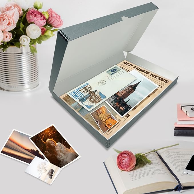 Lineco Folio Storage Box, Clamshell Design with Metal Edge. 11.5x17.5x1.75 Inches, Archival Boxboard, Preserve Photos, Cards, Magazines, Documents, Art, Ephemera, Family Records, Gray, Pack of 1