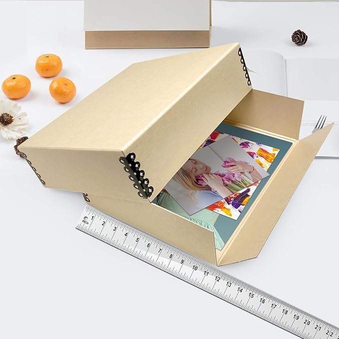 Lineco Museum Archival Storage Box, 11.75x15.25x3 in. Drop Front Design. Acid-Free with Metal Edge. Organize Photos, Pictures, Prints, Documents, Crafts, DIY. Tan, 2 Pack