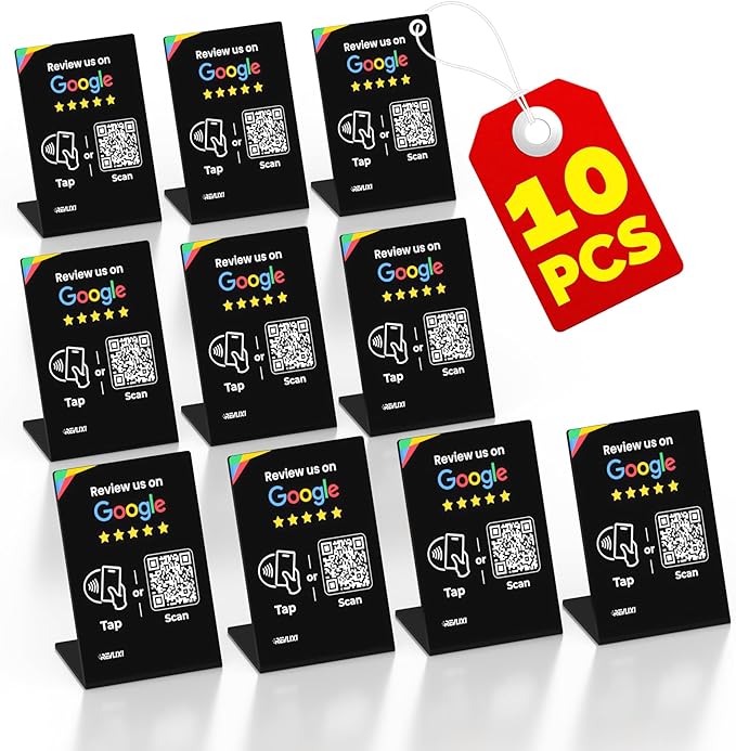 REVLIXI Google Review Stand (10 PCS)- Boost Reviews w/Reusable Google Review Tap Card Stand & QR Code Stand -No App, No Subscription-Android & iPhone Compatible -Boost Google Reviews for Online Growth