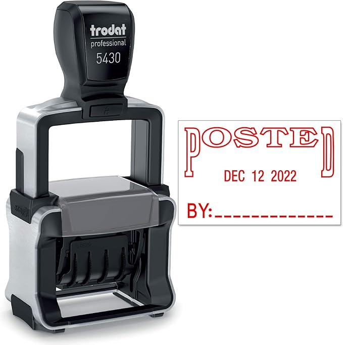 Trodat 5430 Professional Self-Inking Date Stamp with Posted - Red Ink