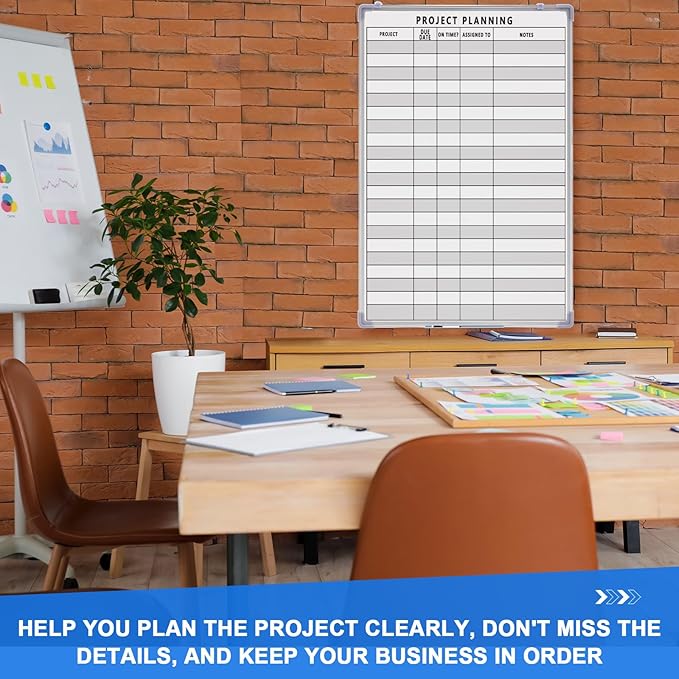 Lincia Project Planning Dry Erase Whiteboard Magnetic Dry Erase Board with Lines Sliding Marker Tray Aluminum Frame White Board Planner for Wall Scheduling(24"x 36",Project Planning Vertical)