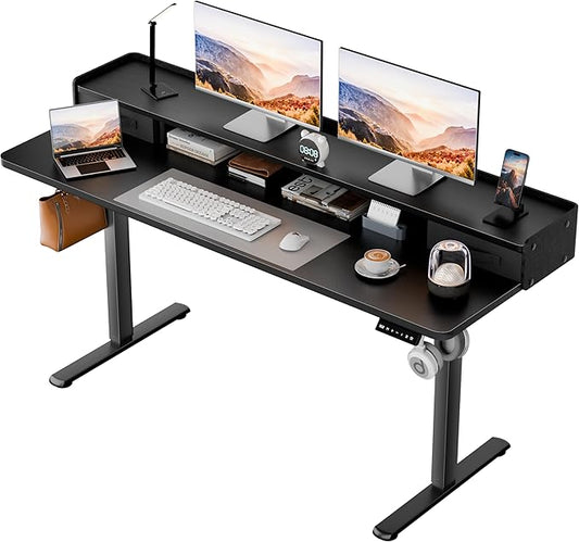 Homall Electric Standing Desk with 2 Drawers, Adjustable Height Computer Desk with Monitor Shelf Sit Stand Table with Splice Board Quick Install for Home Office (Black, 55 Inch)