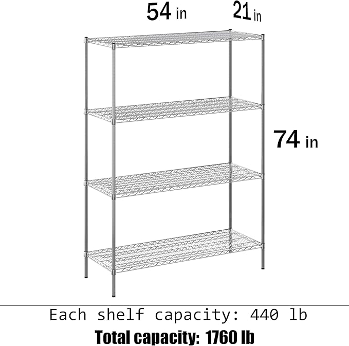 Regal Altair 21" Deep x 54" Wide x 74" Height Wire Shelving Kit | 4-Tier | NSF Commercial Storage Rack Unit