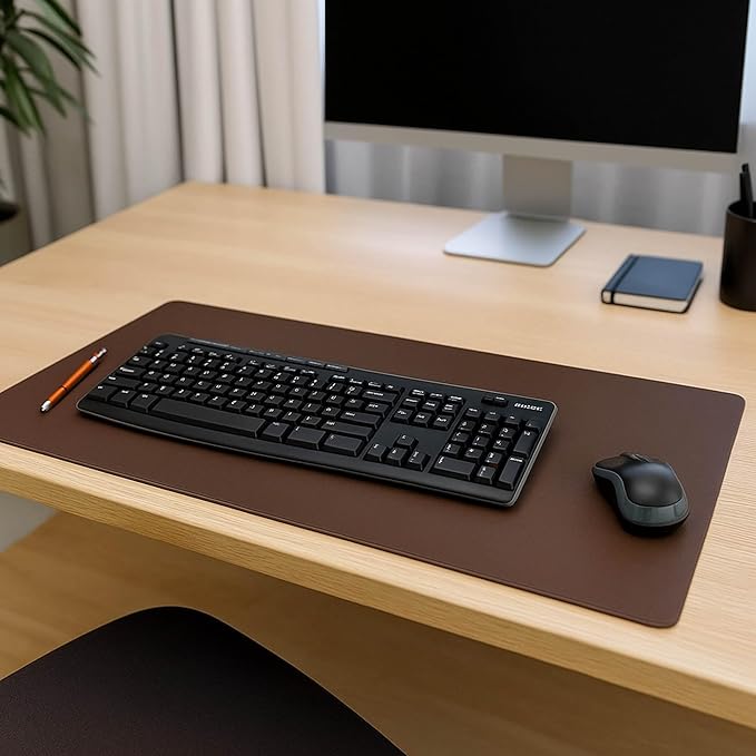 DACASSO Leatherette Keyboard/Mouse Desk Mat- Luxury Leatherette Desk Blotter for Writing - Executive Desk Surface Protector - (Brown, 30" x 12.5")