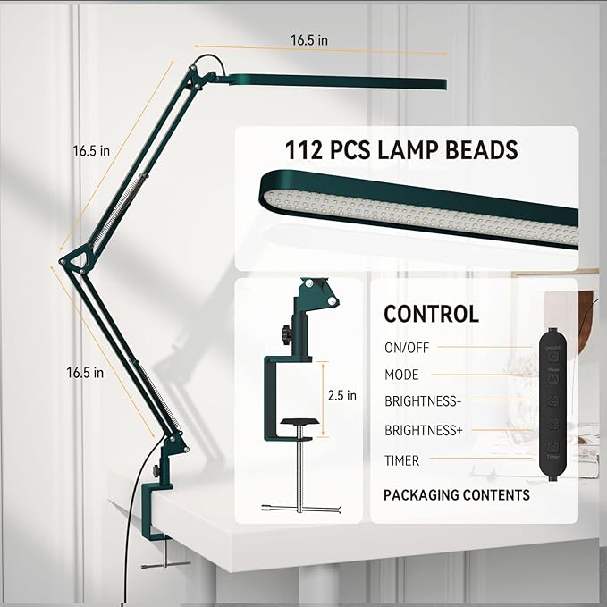 SKYLEO Desk Lamp - LED Desk Light - 5 Color Modes X 11 Brightness Levels - Adjustable Swing Arm - Timmer & Memory Function - 12W Lamp for Desk - Green