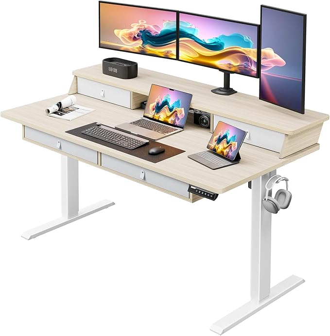 ErGear Electric Standing Desk with 4 Drawers, Height Adjustable Desk with Storage, C-Clamp Mount Compatible, Computer Home Office Table with Cable Management Tray