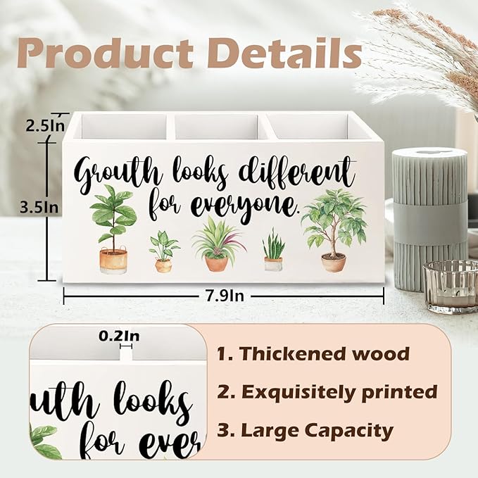 URLLUAE Growth Looks Different for Everyone Mental Health Growth Mindset Wooden Pen Pencil Holder for Classroom Therapy Office Desk Accessories, Back to School Supplies Gifts for Students