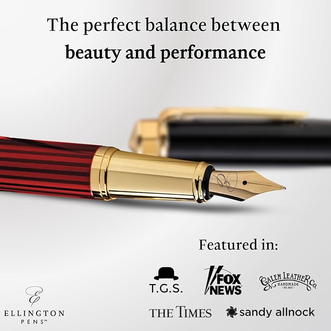 Ellington Pens Luxury Fountain Pen Set - Smooth Fine Nib - Includes 3 Ink Cartridges, Refillable Ink Converter, Gift Box-Fountain Pens For Writing, Calligraphy, Journaling, Sketching (Crimson Blend)