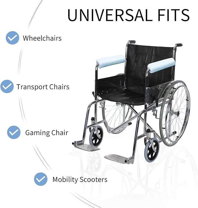 SPRING SEAON Wheelchair Armrest Covers 2 Pack Soft Memory Foam Wheelchair armrest Pads Wicking Washable for Office Transport Chair (Sky Blue)
