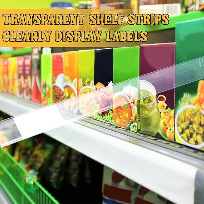 Fainne 50 Pcs Shelf Label Strips 1.5''H x 48''L Self Adhesive Shelf Label Holder Gondola Price Tag Stick on Plastic Clear Ticket Channel for Metal Wood Plastic Rack