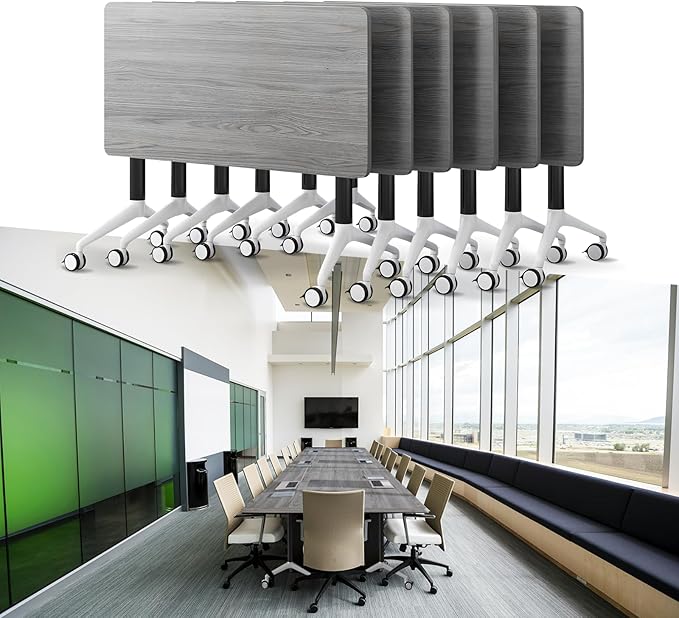 Goakwwuz Conference Room Table, Folding Conference Tables,Thicken Grey Tabletop,Flip Top Wooden Seminar Meeting Room Table for Conference Room Offices (6, Grey, 61.0“)