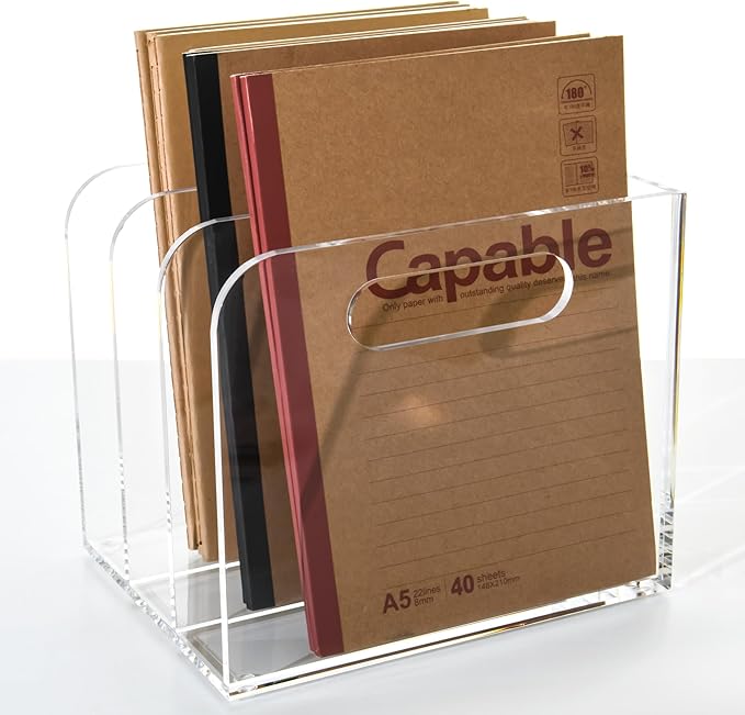 AIMOLLY Clear Acrylic Organizers - 3 Vertical Compartments Acrylic Folder Organizer & File Organizer, Desk Document Storage Bins for Magazines, Binders - Multipurpose Home Office Desk Organizer