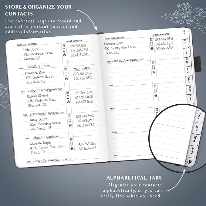 Legend Planner Address Book with Alphabetical Tabs – Mini Telephone Address Book for Phone Numbers, Addresses, Email Contacts, Passwords & Important Dates –Small Size,11x14.5cm,Hardcover (Mystic Grey)
