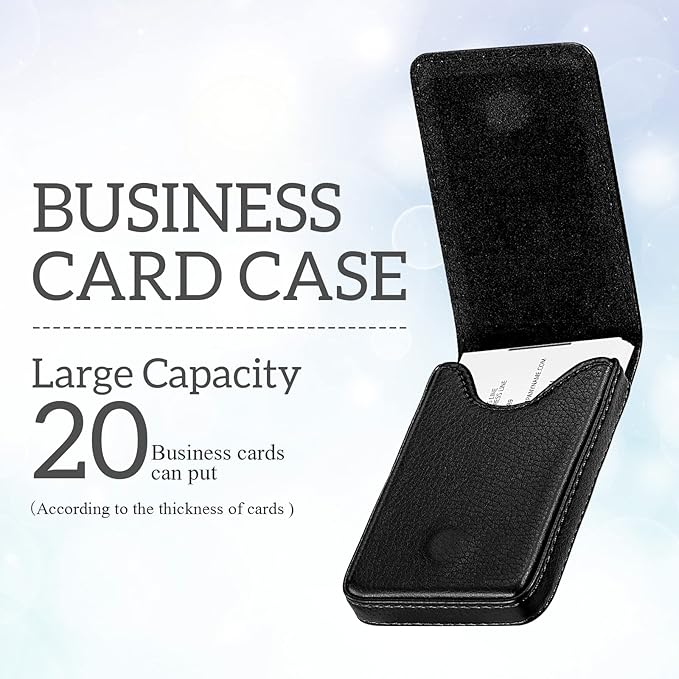 Outus 2 Pieces Business Card Holder, PU Leather Business Card Case Pocket Wallet with Magnetic Shut for Christmas Gift Men Women(Black, Classic)