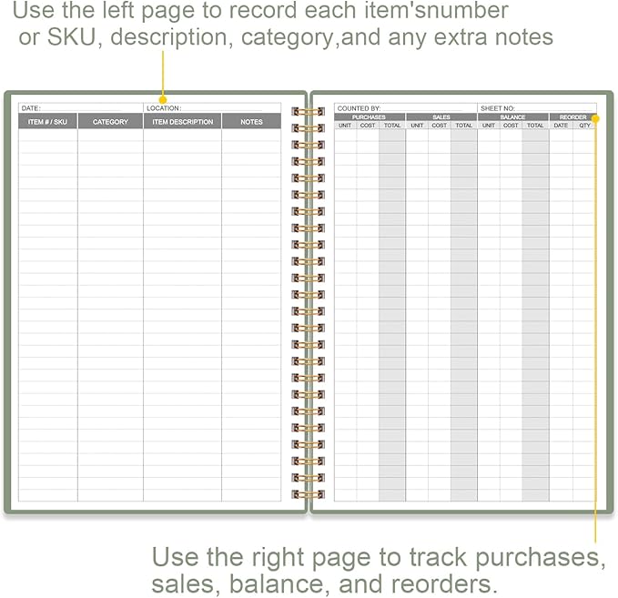 Inventory & Sales Log Book for Small Business – Inventory Ledger Book, Inventory Notebook, Order Tracker for Purchases, Sales & Reorders, 5.8" x 8.5", Green