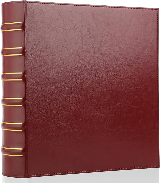 LETVPVOW Vintage Hardback 3 Ring Binder 2 Inch, Professional Leather Binder 3 Ring, Three Ring Binders Fits 8.5" x 11", D Ring Binders for Photo Album, Home, School and Office Supplies- Dark Red