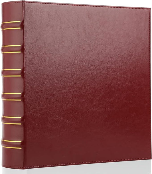 LETVPVOW Vintage Hardback 3 Ring Binder 2 Inch, Professional Leather Binder 3 Ring, Three Ring Binders Fits 8.5" x 11", D Ring Binders for Photo Album, Home, School and Office Supplies- Dark Red