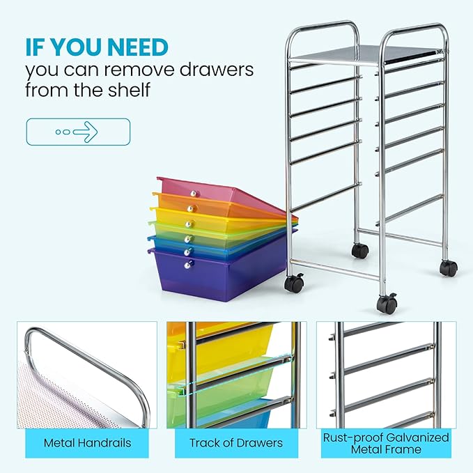 Giantex 6 Storage Drawer Cart Rolling Organizer Cart for Tools Scrapbook Paper Home Office School Multipurpose Mobile Utility Cart (Multicolor)
