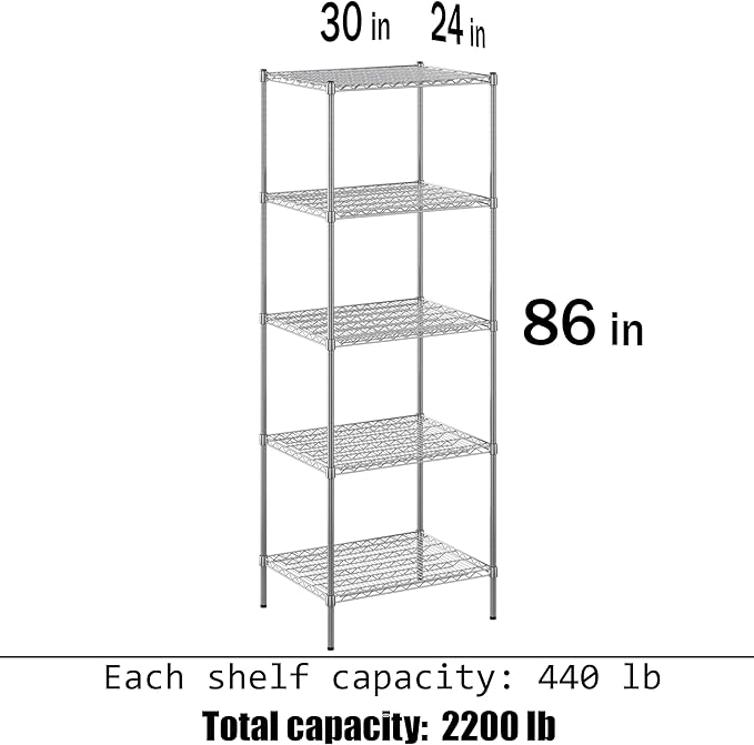 Regal Altair 24" Deep x 30" Wide x 86" Height Wire Shelving Kit | 5-Tier | NSF Commercial Storage Rack Unit