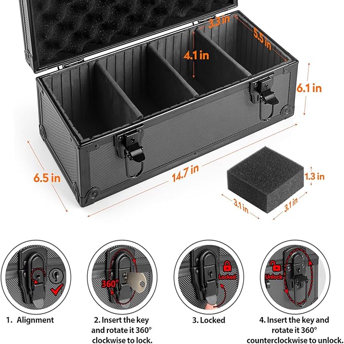 MewVeer Top Loader Storage Box with Key Locks, Trading Card Storage Case, Sports Card Box & Hard Cases Holds up to 300+ Top Loaders, 76 One Touch (35pt), 48 PSA/GMA, 43 CSG, 41 SGC, 36 BGS/HGA