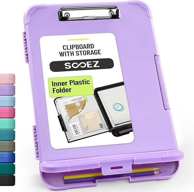 Sooez Reinforced Clipboard with Storage, Inner Plastic Folder Attached, Heavy Duty Clip Boards 8.5x11 with Pen Holder, High Capacity Nursing Clipboards for Teacher Office Home, Letter / A4 Size