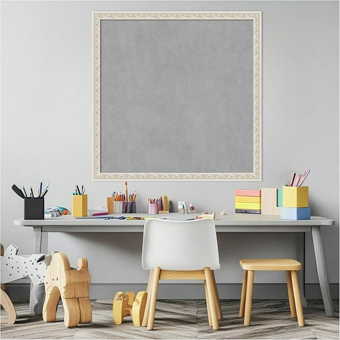 Amanti Art Silver Framed Magnetic Board 26x26 Medium Vision Board for use with Magnets, 100% Metal Sheet to Display Items as Office Decor or for Home Organization in mudroom, Kitchen or Kids Room