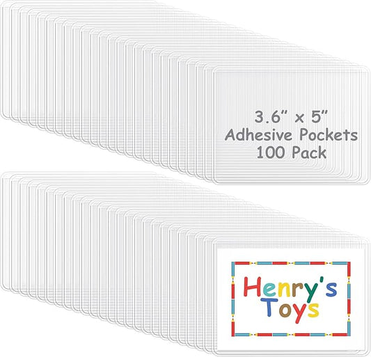 Jeyiour 100 Pcs Label Holders Adhesive Nameplate Pockets Storage Bin Labels Index Card Holder Shelf Plastic Peel Stick for Classroom Supermarket Bookshelf Library Student Box Drawer (3.6 x 5 Inch)