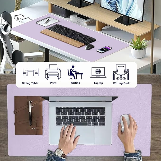 PU Leather Desk Pad Protector Gaming Mouse Pad Non Slip Desk Mat for Keyboard and Mouse Waterproof Desk Writing Pad for Office and Home Desk Accessories(Purple, 23.6 * 11.8)