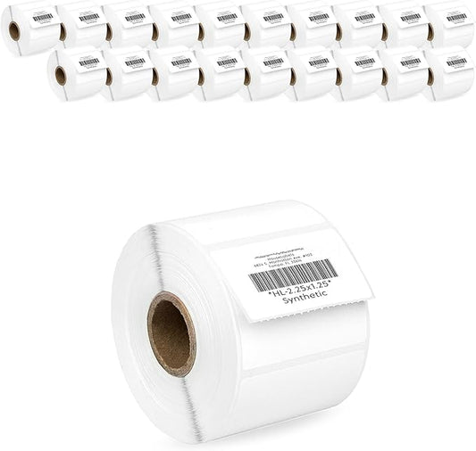 HOUSELABELS 2.25" x 1.25" Address Labels on 1" Core in Polypropylene Compatible with Zebra and Rollo Printers, 20 Rolls / 1,000 Labels per Roll