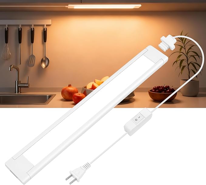 maylit Under Cabinet Lighting Plug in, 14 Inch Linkable Ultra Bright LED Light Bar, Renter Friendly Lamp, Wired 110V 120V Indoor Lights for Kitchen Cabinet, Counter, Workbench, Desk, Shelf, Warm White