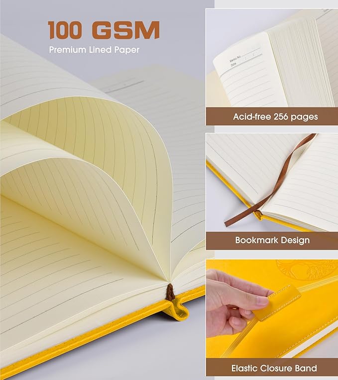 Biuwory Lined Journal Notebook for Women Men,256 Pages B5 Large Hardcover Leather Journals for Writing,Travel,Business,Work & School,College Ruled Notebooks for Note Taking,Diary Notepad 7.8"×10.2"