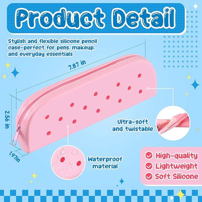 Bulyoou 12 Pcs Small Silicone Pencil Pouch Bulk Colorful Silicone Waterproof Pencil Case with DIY Holes Rubber Aesthetic Portable Makeup Bag Pen Storage Organizer for Women Travel Office Supplies