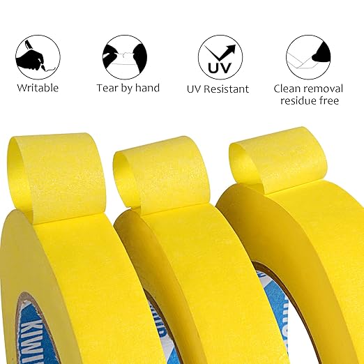 KIWIHUB Yellow Painters Tape,1" x 60 Yards x 5 Rolls (300 Yards Total) - Medium Adhesive Masking Tape for Painting,Labeling,DIY Crafting,Decoration and School Projects
