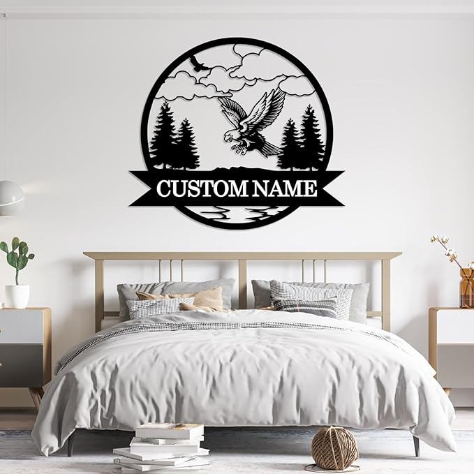 Custom Eagle Metal Signs | Custom Signs Outdoor Metal | Metal Wall Art | Home Decor | Personalized Camping Signs | Custom Name Sign | Eagle Hunter Gifts | Cabin Gun Decor | Housewarming Gifts