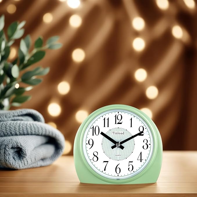 Tinload 5.5" Large Analog Alarm Clock Silent Non Ticking, Gentle Wake, Beep Sounds, Increasing Volume, Battery Operated Snooze and Manual Light, Easy Set
