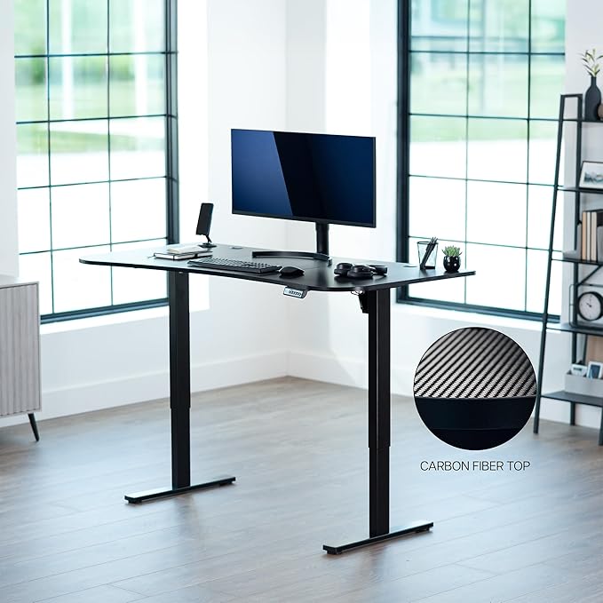 VIVO Electric 63 x 32 in Standing Desk, Memory Height Adjustment, 1B Series, Holds 220 lbs, Black Carbon Fiber Top Black Frame, DESK-KIT-1B1R