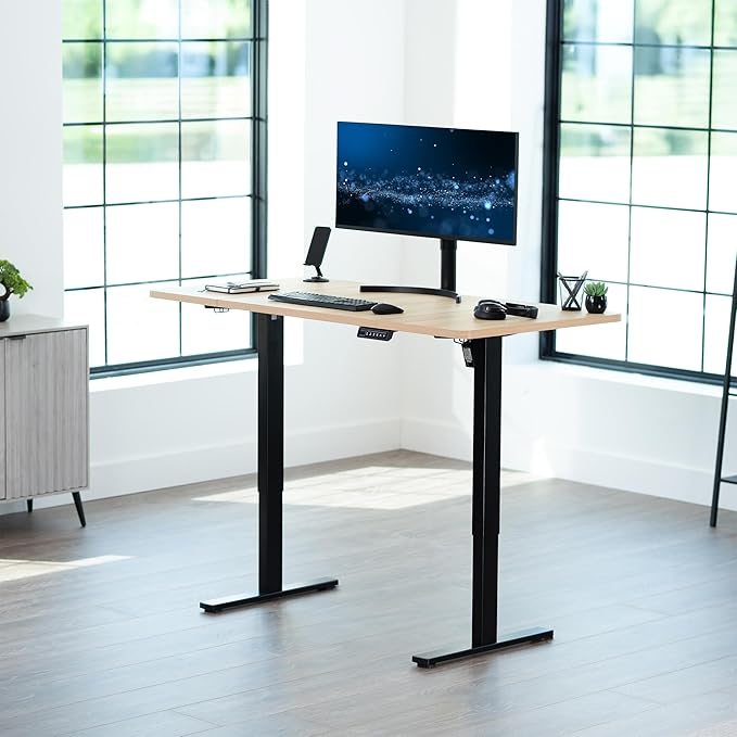VIVO Electric 60 x 30 in Standing Desk, Memory Height Adjustment, 1B Series, Holds 220 lbs, Light Wood Top Black Frame, DESK-KIT-1B6C-30