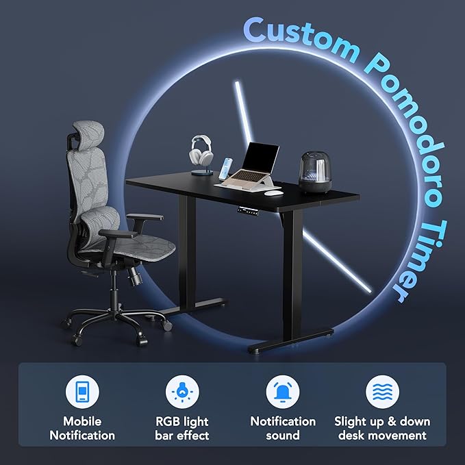 HUANUO AI-Powered Electric Standing Desk with Smart APP, Compatible with Alexa & Google, Adjustable Height, 6 Memory Settings, Sedentary Reminder, Ergonomic Sit-Stand Desk, 32-inch, Black