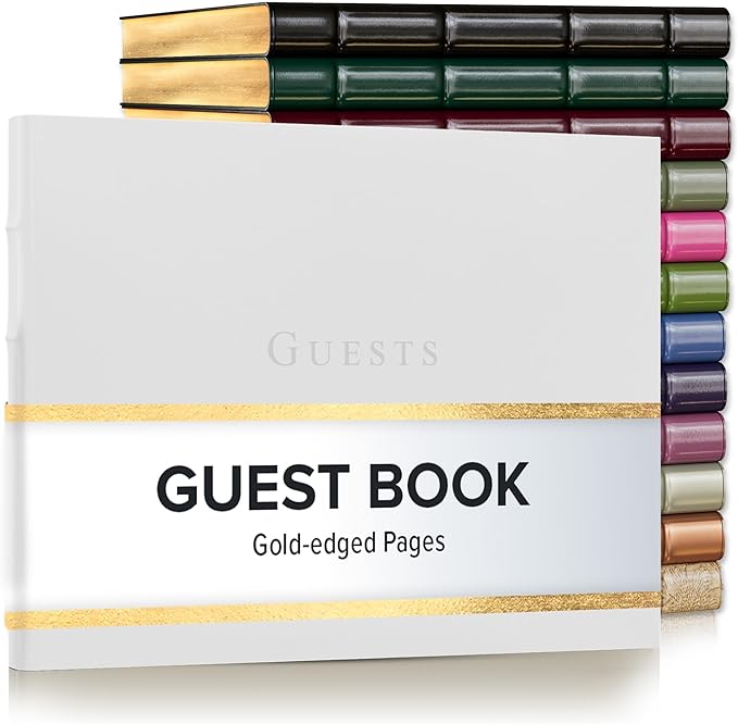 Gallery Leather Guest Book - Great for Wedding, Reception, Baby and Bridal Shower, Birthday Party and Vacation Home - 192 Lined Pages to Sign In, add Polaroid Photo - Hardcover 9x7" - Acadia White