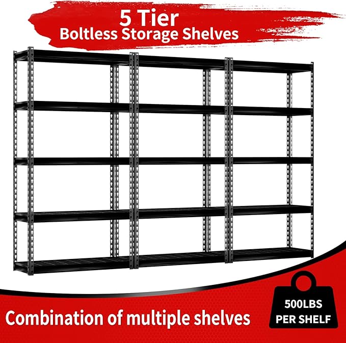 Shuntong The Atlas 30" W x 12" D x 60" H Adjustable Garage Storage Shelves Load 2500 lbs, 5 Tier Heavy Duty Shelving Unit, Metal Utility Storage Rack for Warehouse Pantry Basement Kitchen, Dark Grey