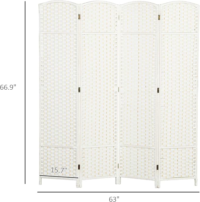 HOMCOM Room Divider, 4 Panel Folding Privacy Screen, 5.6' Tall Freestanding Wall Partition for Home Office, Bedroom, White