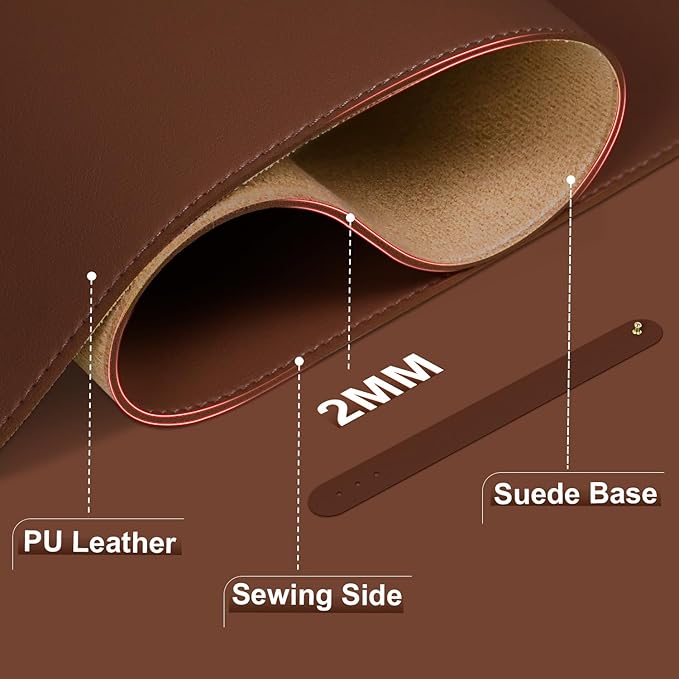 Leather Desk Pad Protector, 39.4'' X 17'' Large Mouse Pad, Office Desk Mat, Non-Slip PU Leather & Suede Base Desk Blotter, Laptop Desk Pad, Desktop Mat for Office Home, Seal Brown