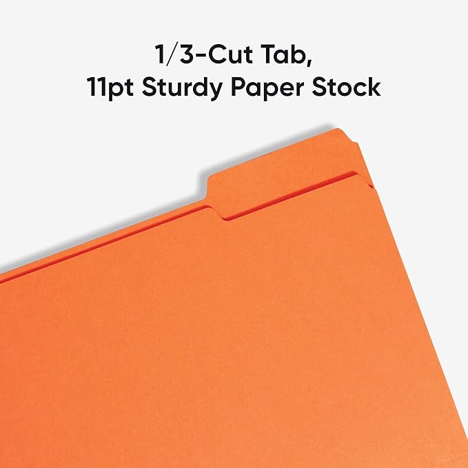 Smead Colored File Folder, 1/3-Cut Tab, Letter Size, Orange, 100 per Box (12543)