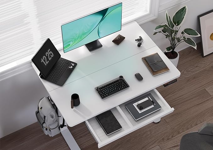 Claiks Standing Desk with Drawers, Stand Up Electric Standing Desk Adjustable Height, Sit Stand Desk Computer Workstation, 40 Inch, White