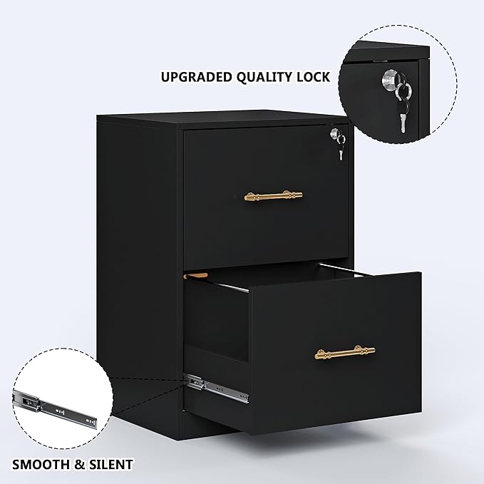 GFGWXW 2 Drawer Vertical File Cabinet with Lock, Suitable for Letter/A4/F4/Legal Size Hanging Files,Small Wood Filing Storage Cabinets Printer Stand for Home Office,Black